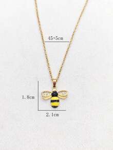 1 pieza Collar colgante de acero inoxidable chapado en oro de 18K con diseño de insecto, mariposa, abeja, mariquita, estilo minimalista y elegante, de moda y versátil - Multicolor - Ver 5