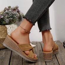 Women's Beach Sandals Summer Bow-Knot Flats Wear-Resistant Travel Slippers Shoes Wedges Heels Platform Sandals Summer Outdoor Walking Travel - 卡其色 - 查看 8