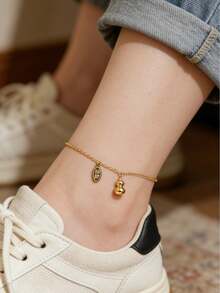 Niche Design Gold Fish Anklet, Blue-Eyed Lucky Fish Pendant, Fresh Retro Beach Resort Anklet, Adjustable Delicate Fish Pendant Anklet For Women, Beach Party Daily Accessory, Minimalist Fashion Jewelry - Multicolor - View 10