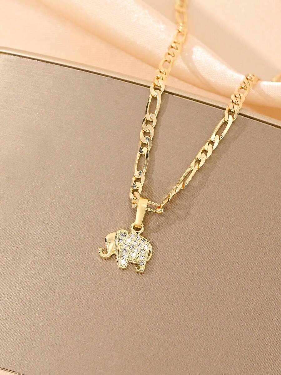 Dây chuyền hình voi bằng đồng mạ vàng 14K dành cho trẻ em, không gây dị ứng, đính đá Zirconia, sử dụng quy trình mạ thân thiện với da, nhẹ nhàng và không gây kích ứng cho da nhạy cảm. Thiết kế hình voi tròn dễ thương với đá Zirconia lấp lánh, các cạnh được mài nhẵn không có góc cạnh sắc nhọn, thoải mái khi đeo. - Vàng - Xem 1