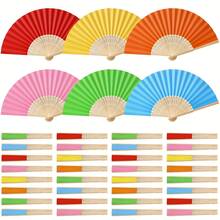 5pcs Assorted Color Folding Hand Fan, Bamboo Paper Hand Fan, Japanese Style Fan, Gift For Women, Wedding, Party, Home Decor - Multicolor - View 6