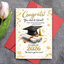 1/3 Sets - A Card And An Envelope To Celebrate Graduation, Featuring A Design With A Cap And Diploma For The Class Of 2026, Suitable As A Gift From Family, Friends, Or Teachers For The Ceremony Or Party - A - View 2