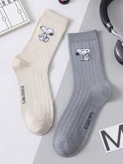  2 pares de calcetines auténticos de SNOOPY a rayas, transpirables, de media pantorrilla para hombres, de verano, con diseño de dibujos animados lindos, resistentes al olor y que absorben la humedad, calcetines casuales de tripulación adecuados para estudiantes/adultos, regalos y uso diario