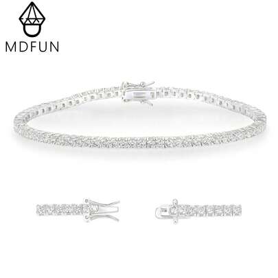 MDFUN 2.5mm Cubic Zirconia 925 Sterling Silver 18K Plated Women Tennis Bracelet
