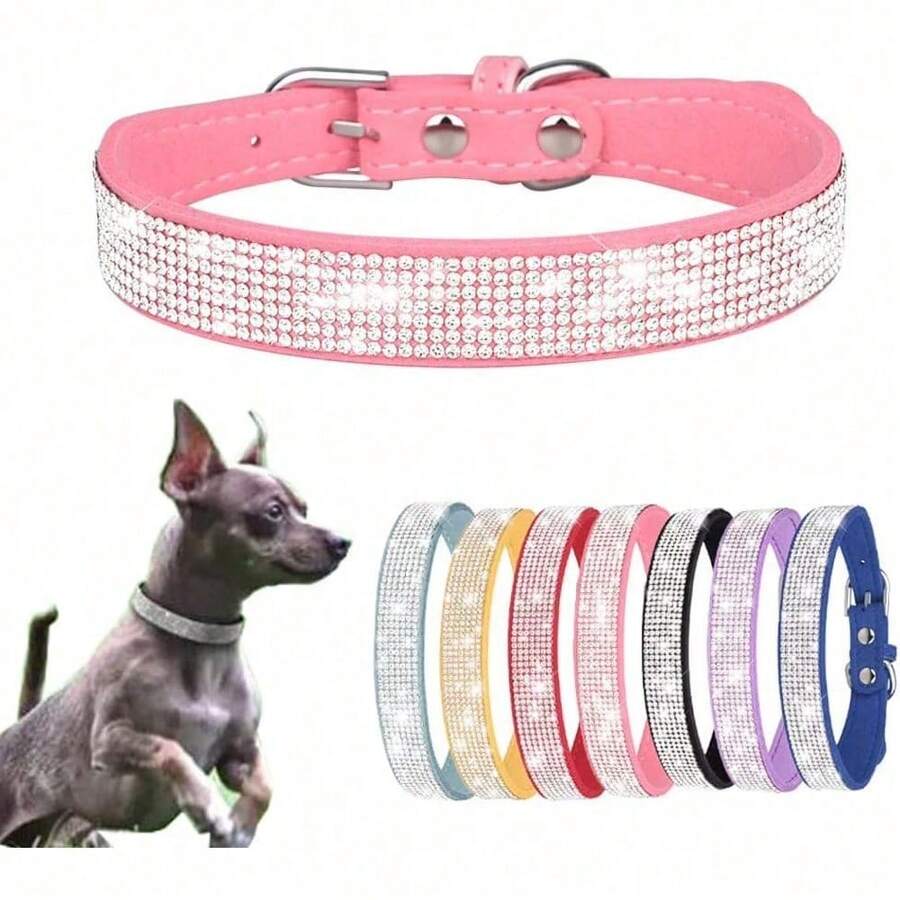 Sparkling Rhinestone Pet Collar, Fancy Diamond Decor Collar For Small Medium Dogs & Cats - 粉色 - 查看 1
