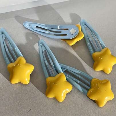 3/5 chiếc kẹp tóc hình ngôi sao màu vàng dễ thương, kẹp tóc hình ngôi sao năm cánh bằng nhựa sáng tạo, phụ kiện tóc thời trang phù hợp cho trang phục hàng ngày và đồng phục học sinh.