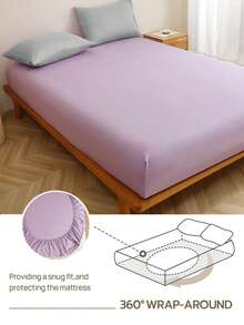 1 pieza Sábana ajustada suave de lavanda, ropa de cama, protector de colchón, cubierta de cama, textil para el hogar cómodo y suave, colchoneta antipelusas, amigable con la piel, disponible en varios colores para niños, niñas, dormitorios estudiantiles, decoración del hogar minimalista y elegante, ropa de cama suave y cómoda para el dormitorio, funda de colchón de moda, protector de colchón completo, lavable a máquina - Púrpura malva - Ver 2