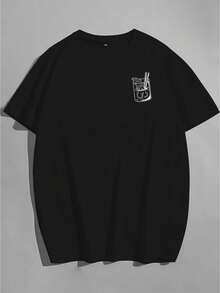 Men's Plus Size Short-Sleeved T-Shirt With Round Neck And Letter Print - Black - View 4