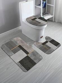 Bộ 1/3 thảm phòng tắm bằng vải flannel họa tiết hình học kiểu Ma-rốc cổ điển, mềm mại, thấm hút tốt và chống trơn trượt, bao gồm cả tấm phủ nắp bồn cầu, thảm chữ U cho bồn cầu và thảm trải sàn phòng tắm - Chất liệu: Flannel + Polyester, có thể giặt, thích hợp cho phòng tắm, khu vực tắm vòi sen, bàn trang điểm, phòng khách, lối vào, trang trí nhà cửa, đa năng, bền bỉ suốt bốn mùa. - A - Xem 1