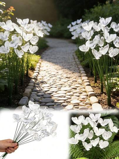 Set de 12 piezas/6 piezas Marcadores de jardín de mariposas vintage impermeables de PVC, estacas de mariposas blancas 3D, decoración de estacas de mariposas florales para el jardín - Decoración realista para exteriores para bodas y hogares, sin necesidad de electricidad, estilo rústico. Decoraciones de mariposas blancas duraderas, accesorios para bodas, decoración de estilo de granja, flores de PVC duradero, arte de jardinería interior, plantas en macetas del balcón, decoración del hogar, estacas de plantas de mariposa con varillas flexibles