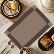 1/2/4/6/8/300pcs Luxury Placemat Set, Featuring Minimalist High-End Brown Plaid Design, Available In Multiple Patterns. Made Of 100% Polyester Fabric Using Digital Printing Technology, Machine Washable, Heat-Resistant, Waterproof And Easy To Clean, Suitable For Party Decoration, Coffee Tables, Dining Tables And Indoor Decor Accessories, Restaurants And Company Gatherings. - Multicolor - View 6