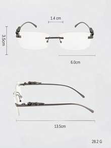 1副男士黑色枪灰色无框金属豹纹复古平框眼镜，夏季新款时尚商务休闲眼镜，适合日常佩戴 - 黑槍色 - 查看 7