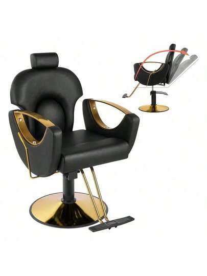 Sillon Barberia Reclinable Manga Dorado Peluqueria