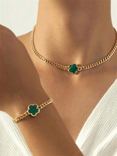Bộ trang sức dây chuyền hình cỏ ba lá may mắn nhiều màu sắc, kiểu dáng cổ điển và thời trang, phù hợp cho nữ giới, có thể đeo khi đi dự tiệc, hẹn hò, đi làm và đi nghỉ lễ.