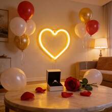 1pc Heart-Shaped Neon Light Wall Decor, LED Ambiance Lamp, Battery/USB Powered, Suitable For Birthday, Wedding, Party, Bedroom, Living Room Decoration - Small Love Neon Light - View 8