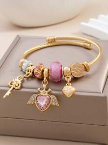 1 chiếc vòng tay kiểu dáng tối giản thanh lịch hình trái tim và vương miện, thích hợp để đeo hàng ngày. - Vàng - View 5