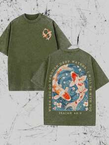 Camisetas nuevas de moda para hombres de primavera y verano, Camiseta Christian Washed, Camiseta con diseño de peces Koi, Camiseta de cultura religiosa, "Estaré contigo cuando atravieses aguas profundas", Camiseta clásica de manga corta regular, Impresión de alta calidad, Camiseta a la moda, Camiseta estampada para mujer, Camiseta divertida con estampado, Camiseta estampada para hombre, Camiseta casual holgada, Camiseta 100% algodón puro, Suave, transpirable y cómoda, Lavable a máquina, Camiseta casual de estilo urbano, Adecuada para todas las estaciones, Perfecta para uso casual y estilo urbano. Un gran regalo para amigos y familiares. - Negro - Ver 6