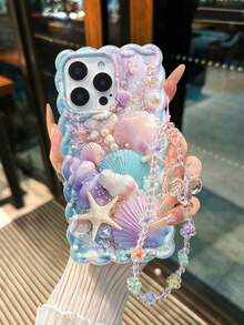 Starfish Painted Braided Wave Edge Transparent Protective Phone Case Compatible With Iphone 17/17 Pro/17 Pro Max, 16/16 Pro/16 Pro Max/16 Plus, 14, 15, XS, 7/8, XR, 7/8 Plus, 11, 12, 13, 14 Pro, 15 Pro Max, Shock-Proof, Creative Design - Multicolor - View 7
