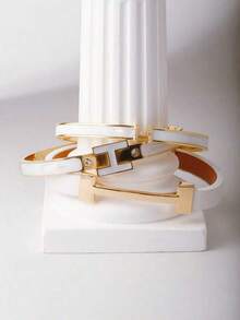 3pcs Fashionable Chic Golden Letter Leather Bracelets Gifts For Girlfriend Women Girls - trắng - Xem 2