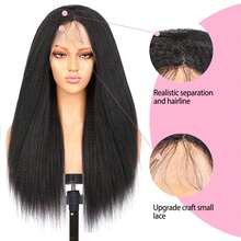 Parrucca sintetica con frontalino in pizzo 13*4 per donne, stile riccio naturale nero, linea del capelli realistica, pre-rifilata, senza colla per uso quotidiano - Multicolore - Visualizzare 4