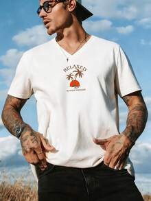 Áo thun nam tay ngắn in họa tiết phong cách nghỉ dưỡng ven biển | Thích hợp mặc mùa hè | Thoải mái và thoáng khí | Thời trang - trắng - Xem 2