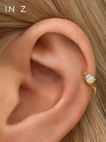 1只925纯银天然蛋白石耳环 | 低过敏性金耳环 | 可叠戴耳环 | 天然蛋白石耳环 | 925纯银饰品 | 适合女性日常佩戴 | 单只出售（非一对） - 多色 - 查看 1