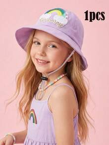 1pc Girls' Fisherman Bucket Hat, Cute & Sweet For Summer, Sequin Rainbow, Lightweight For Spring & Autumn, Wide Brim Sun Protection Hat, Adjustable Chin Strap, Breathable, Quick Dry, Packable, Soft Material, Skin-Friendly, One Size Fits Most, Washable, Suitable For Beach, Outdoor Play, Hiking, Camping - 1PC - View 2