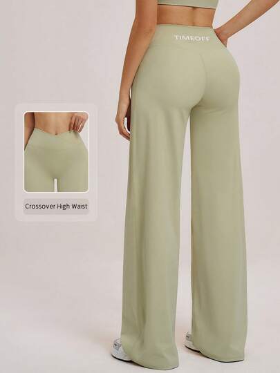 TimeOff 1pc Women Solid Color Criss-Cross Waistband Loose Straight Leg Wide Pants