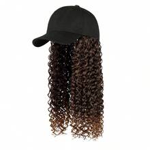 Tóc giả tổng hợp 16 inch kèm mũ lưỡi trai, tóc đen dài xoăn kiểu châu Phi, tóc giả xoăn xù tự nhiên kiểu Afro. - Dark Brown - Xem 16
