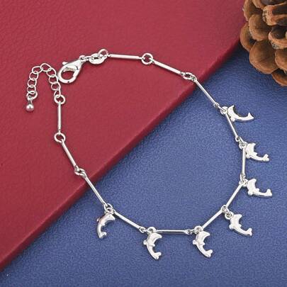 925纯银镀层可爱海豚吊坠手链，时尚女士派对礼物首饰配饰