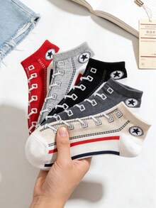 5 đôi tất cổ chân mỏng bằng vải canvas thoáng khí, kiểu dáng thường ngày, sáng tạo và ngộ nghĩnh, giao hàng ngẫu nhiên. - Nhiều màu - Xem 1