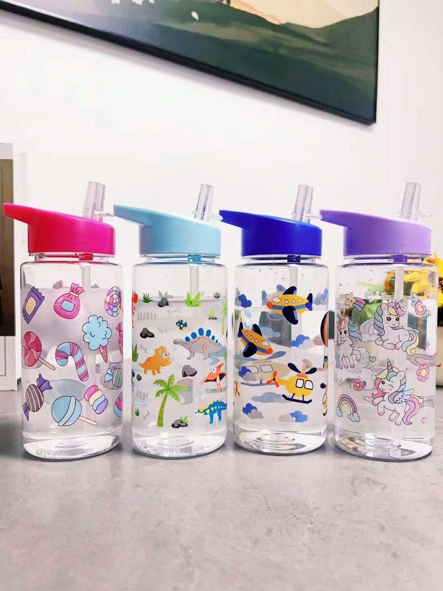 1pc 500ml Children's Water Bottle, Student Water Cup, Cute Gift For Girls And Boys, Best Present, Straw Cup, Suitable For Outdoor, School, Campus, Sports, Back To School, Graduation Season, Portable Cup - Multicolor - View 1