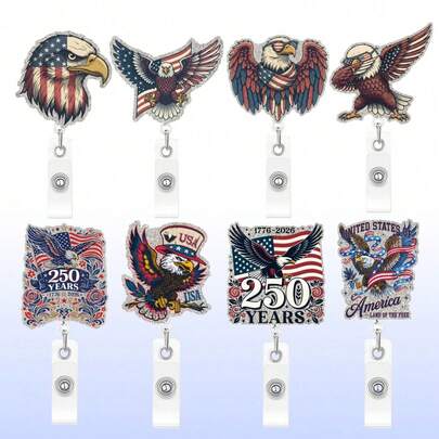 1 Stück amerikanischer patriotischer Glitzer-Ausweishalter mit einziehbarer Alligatorspange, geeignet für Ärzte, Krankenschwestern, Büromitarbeiter, 250. Unabhängigkeitstag Gedenkgeschenk
