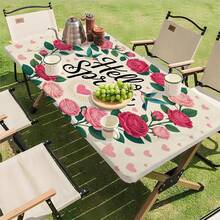 1 pezzo Tovaglia elastica da esterno a tema "Ciao Primavera" con colibrì e motivo floreale a rose, adatta per la decorazione primaverile, ottima per patio all'aperto, pranzo al chiuso, picnic, campeggio e feste - B - Visualizzare 7