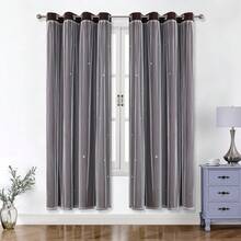1 buah Tirai Motif Bintang, Cocok untuk Ruang Tamu & Kamar Tidur, Tirai Anti Cahaya, Dekorasi Liburan, Tirai Gaya Putri yang Lucu & Unik - Coffee Brown - View 25
