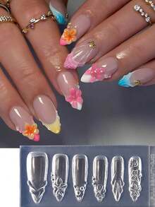 芙蓉花和百合花、樱花硅胶美甲模板，高透明度花瓣波浪，春夏美甲印花雕刻模具，美甲工具 - 無色 - 查看 7