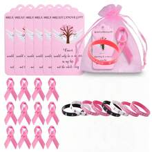 32pcs - Celebration Souvenirs Made Of Silicone. Pink Ribbon Bracelets And Colorful Ribbon Decorations - Gifts Intended To Raise Funds And Awareness For Breast Cancer. - Multicolor - View 4