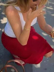 女士夏季新款红色波点复古高腰显瘦鱼尾裙，百搭 - 紅色 - 查看 5