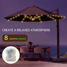 1PC, 96LED Outdoor Umbrella String Lights, 8 Modes LED Battery Operated Fairy Lights, USB Umbrella Pole Lights, Portable Patio Umbrella Lamp, Camping Tent Decor Lights, Garden Backyard Balcony Lights For Patio Garden Party Wedding Holiday Gathering (Without Battery) - LED String Light - View 2