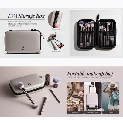  BS-MALL 专业化妆刷套装（含旅行收纳盒） - 包括歌舞伎刷、眼影刷、遮瑕刷、腮红刷、修容刷和粉底刷，共 20 支，贴有标签，适合日常使用及各种场合，礼盒包装。