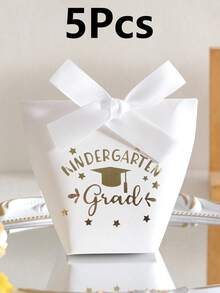 Kindergarten Graduation Gift Box, Foil Stamped Graduation Cap Pattern Ribbon Bow Favor Box, Black & White Square Party Celebration Return Gift Box, Graduation Season Commemorative Gift Box - View 14