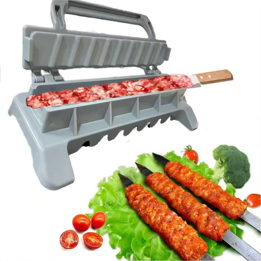 Máy làm kebab bằng nhựa, máy ép kebab cầm tay, khuôn kebab lớn tái sử dụng, dụng cụ nướng thịt, xiên nướng chuyên dụng cho đầu bếp tại gia. - Xám - Xem 1