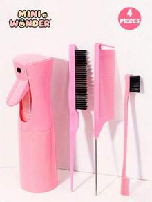 4件套喷雾瓶梳子套装，包含1个喷雾瓶、1把尖尾梳、1把眉刷、1把蓬松刷，男女通用，干湿两用，适合卷发造型和化妆，黑色5件套，母亲节/开学礼物 - 彩色 - 查看 11