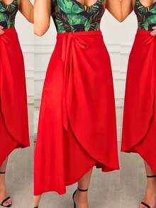 Women's Long Wrap Skirt In Viscose Linen With Tie Detail – Style And Comfort – One Size - Red - View 7
