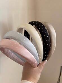 1pc Girls' Minimalist Versatile Satin Polka Dot Top Knot Headband - Hairband - View 3