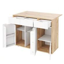 Carrito de cocina de estilo nórdico moderno con ruedas universales de 360°, estante de almacenamiento con cajones y toallero, bandeja plegable y cierre silencioso con resorte, diseño de almacenamiento flexible. - Caqui - Ver 10
