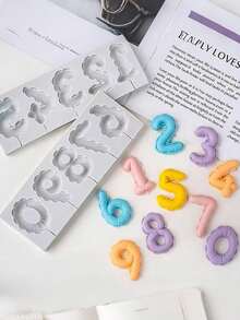 1SET Gray Silicone Number Molds (0-9) 3D Embossed Fondant Candy Chocolate Mold, Birthday Cake Decoration Baking Handmade Craft, For Cake Decoration - View 2