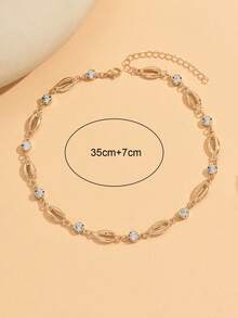 1pc Niche Design Rhinestone & Tooth Pendant Necklace, Basic Single-Layer Gold Color Neck Jewelry, Fashionable For Daily Wear, Party, Vacation, And Dates - Multicolor - View 4