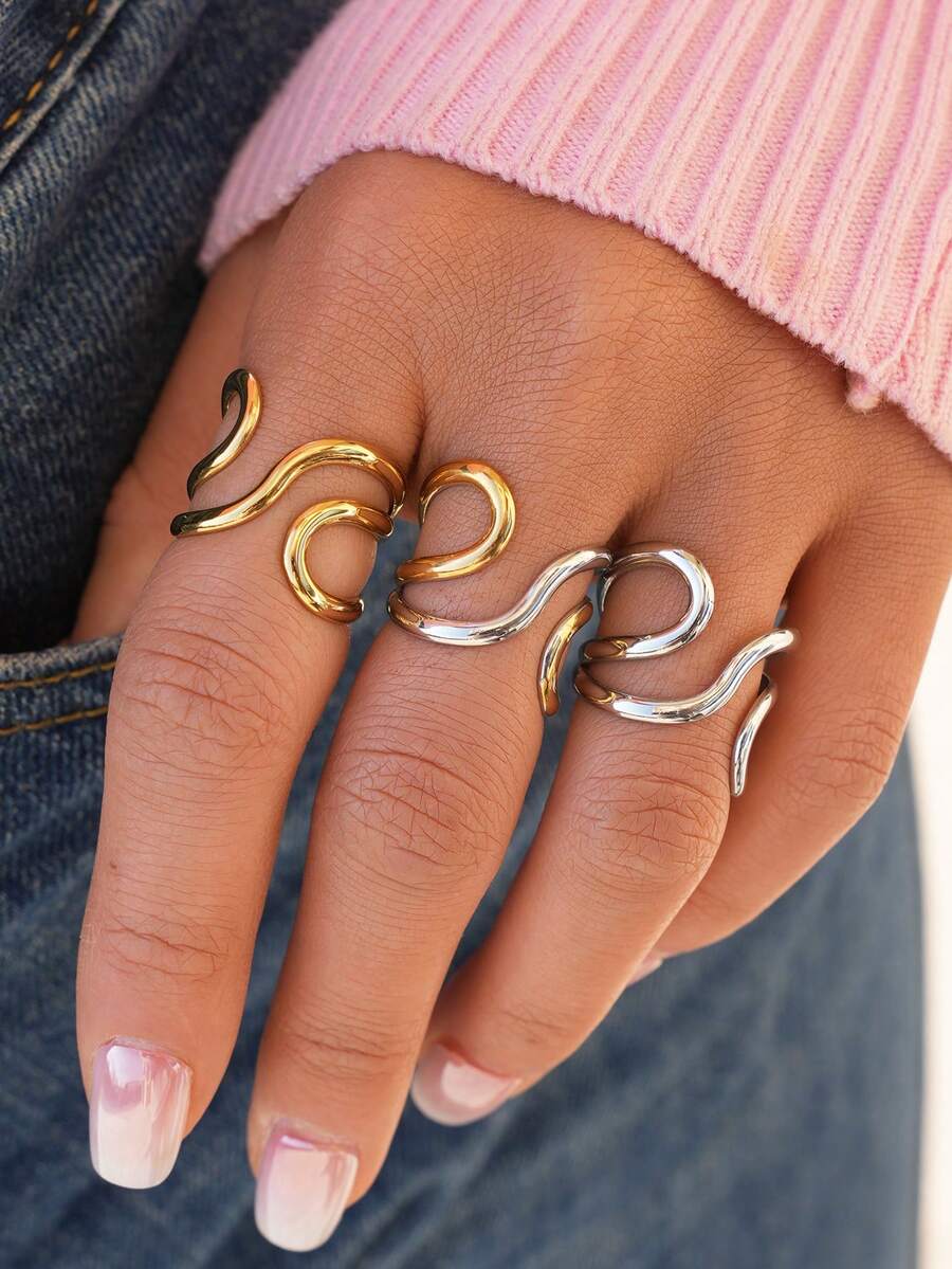3 Stück/1 Set 18 Karat vergoldete Edelstahl elegante geometrische Ringe, geeignet für den täglichen Gebrauch, Dates und Feiertage, hochwertiges Damen-Ringset, elegant und einzigartig, exquisit für den täglichen Gebrauch und als Geschenk, hochwertiger Damenschmuck