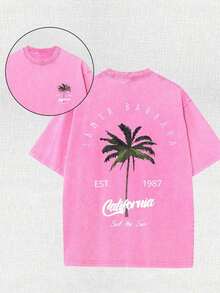 Nueva camiseta de moda para chicas de primavera y verano. Camiseta de algodón estilo retro de California para hombre - Diseño de cocotero "Est.1989", mangas cortas, cuello redondo, ropa casual de verano, lavable a máquina, ropa casual de verano. | Camiseta TiedyeT con diseño en la espalda, camiseta retro. - Verde - Ver 7